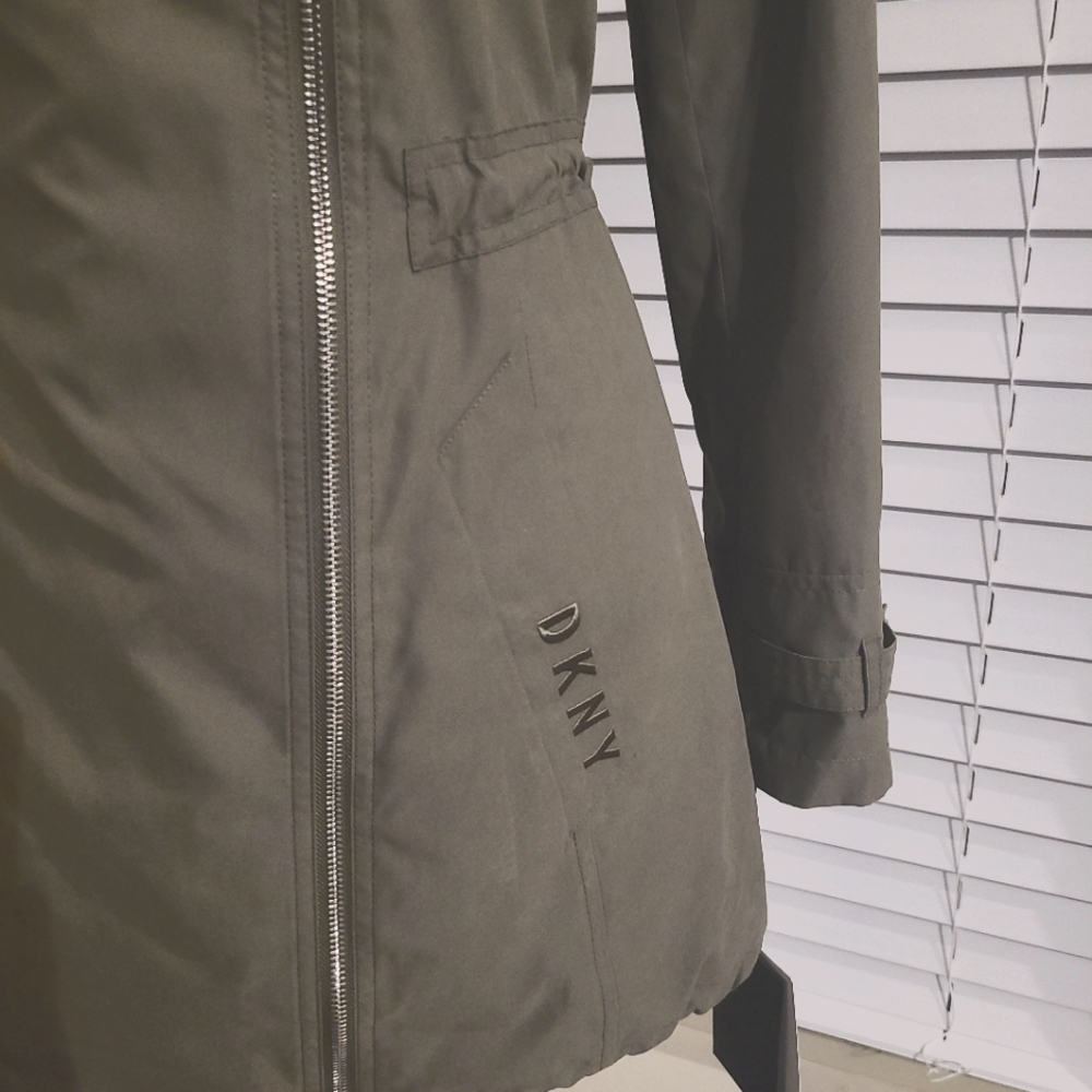 DKNY Trench Coat, Olive, Size Xsmall - Picture 6 of 13